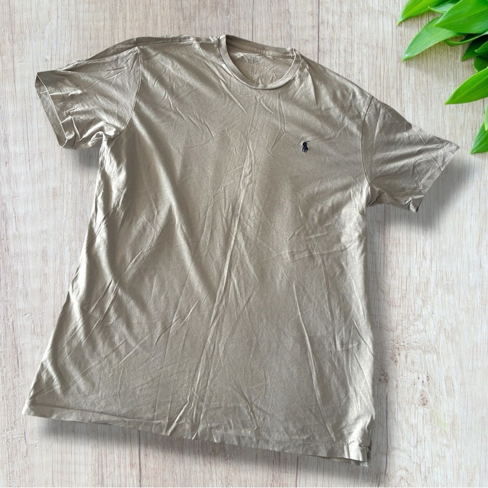 Polo Ralph Lauren T Shirt Mens Large Gray/Tan Crew Neck Short Sleeve